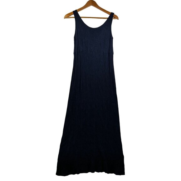 Connected Apparel Navy Crinkle Timeless Textured Minimalism Maxi‎ Dress Sz 10 - Picture 6 of 8